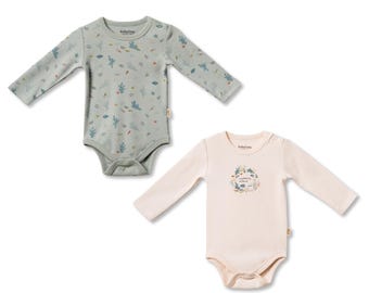 2 Pcs  Baby Long Sleeved Body Set, Cream-Mint, Unisex,  Organic Cotton, CSY8202,Baby Bodysuit, Sleeved Summer Onesie