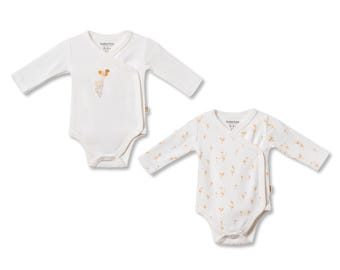 2 Pcs Double Breasted Long Sleeve Body Set, Ecru, Organic Cotton ,Baby Outfit, Newborn Girl Set, Baby Shower Gift