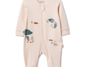 Wholesale Organic Cotton Baby Zippered Romper, Cream Baby Jumpsuit Bundle, Newborn Outfit , Full Size Run Baby Shower Gift