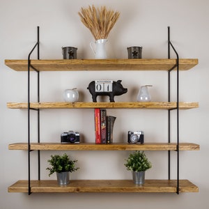 Rustic Wall Hanging Shelves Set with Brackets Wall Mounted Decor Bookshelf Floating wall Shelves 4 Levels