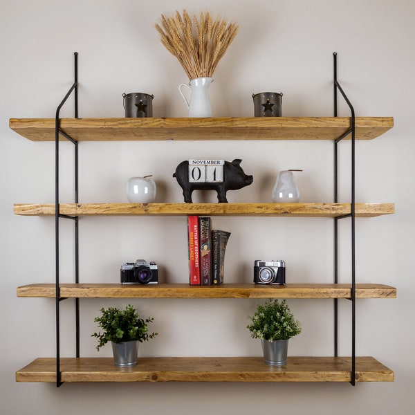 Rustic Wall Hanging Shelves Set with Brackets Wall Mounted Decor Bookshelf Floating wall Shelves