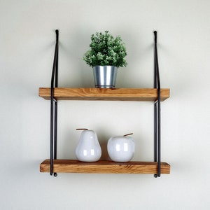 Rustic Wall Hanging Shelves Set with Brackets Wall Mounted Decor Bookshelf Floating wall Shelves 2 Levels