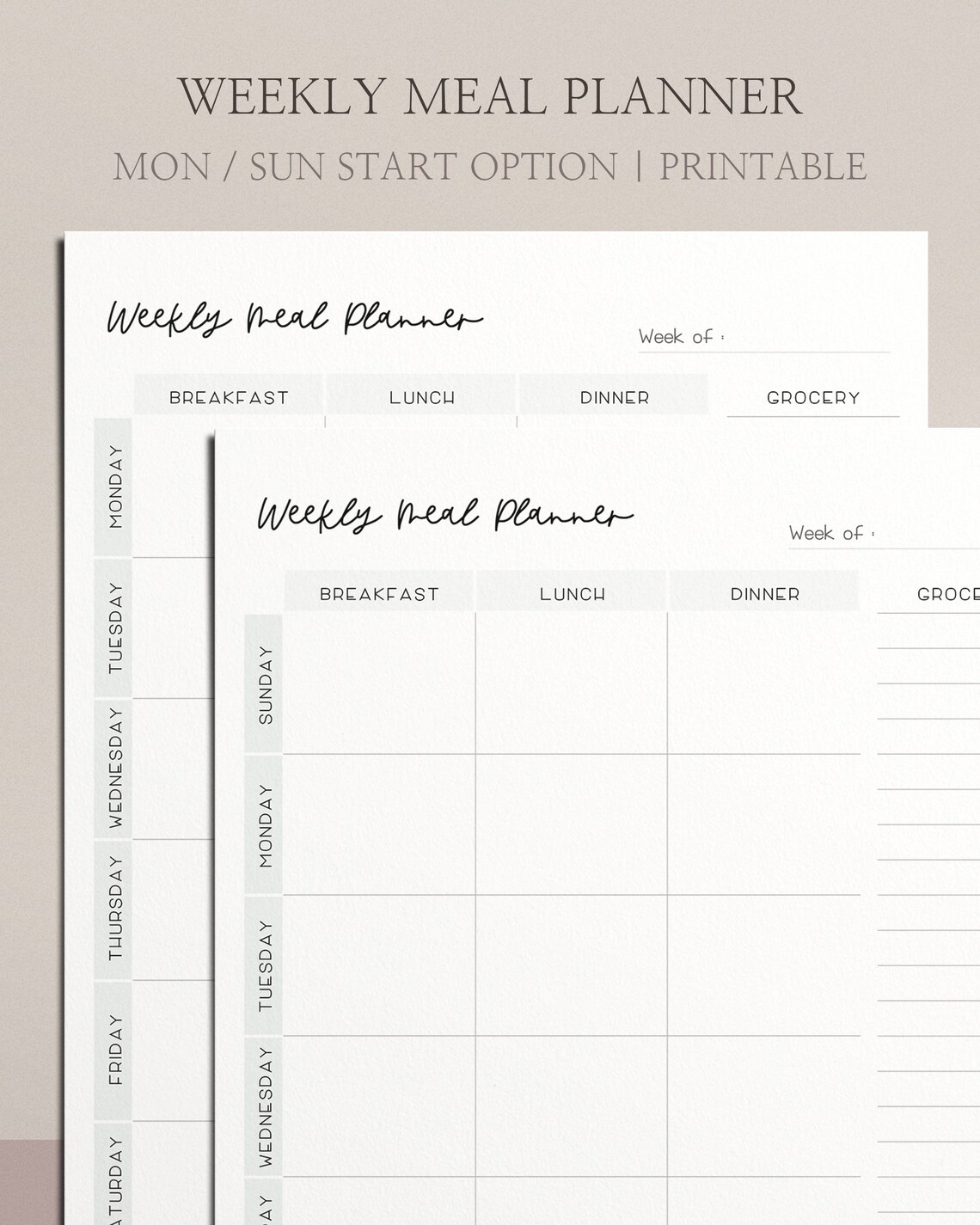 Printable Meal Plan With Grocery List Weekly Meal Planner Food Planner