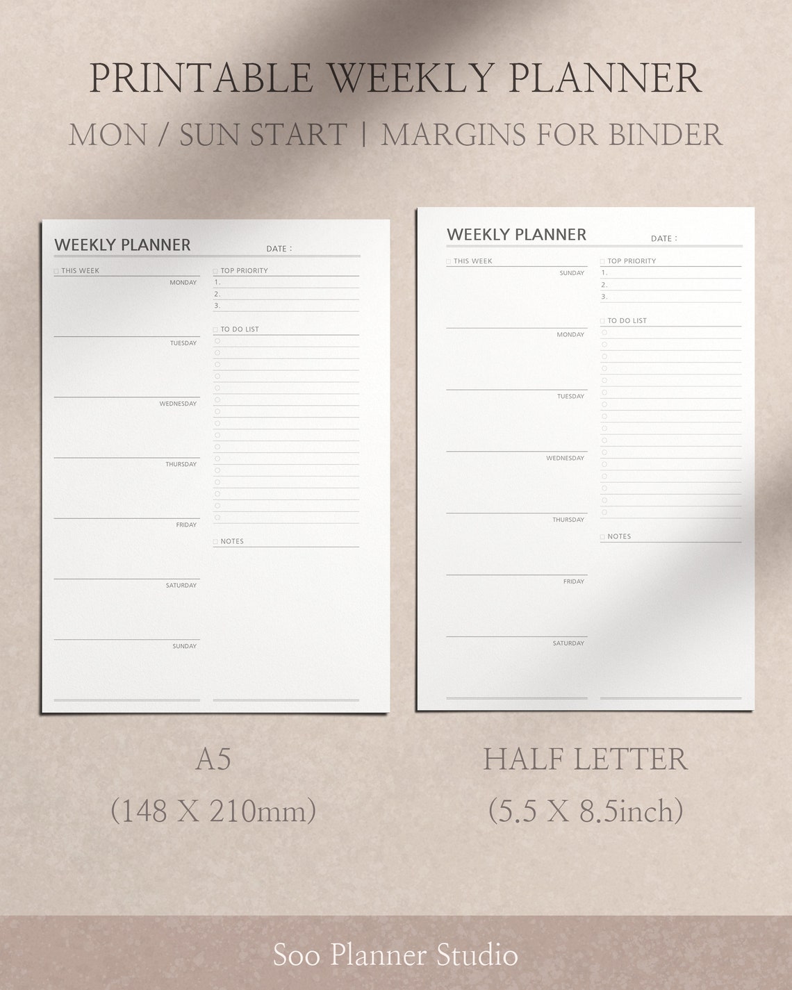 Printable Weekly Planner With to Do List Minimalist Weekly - Etsy