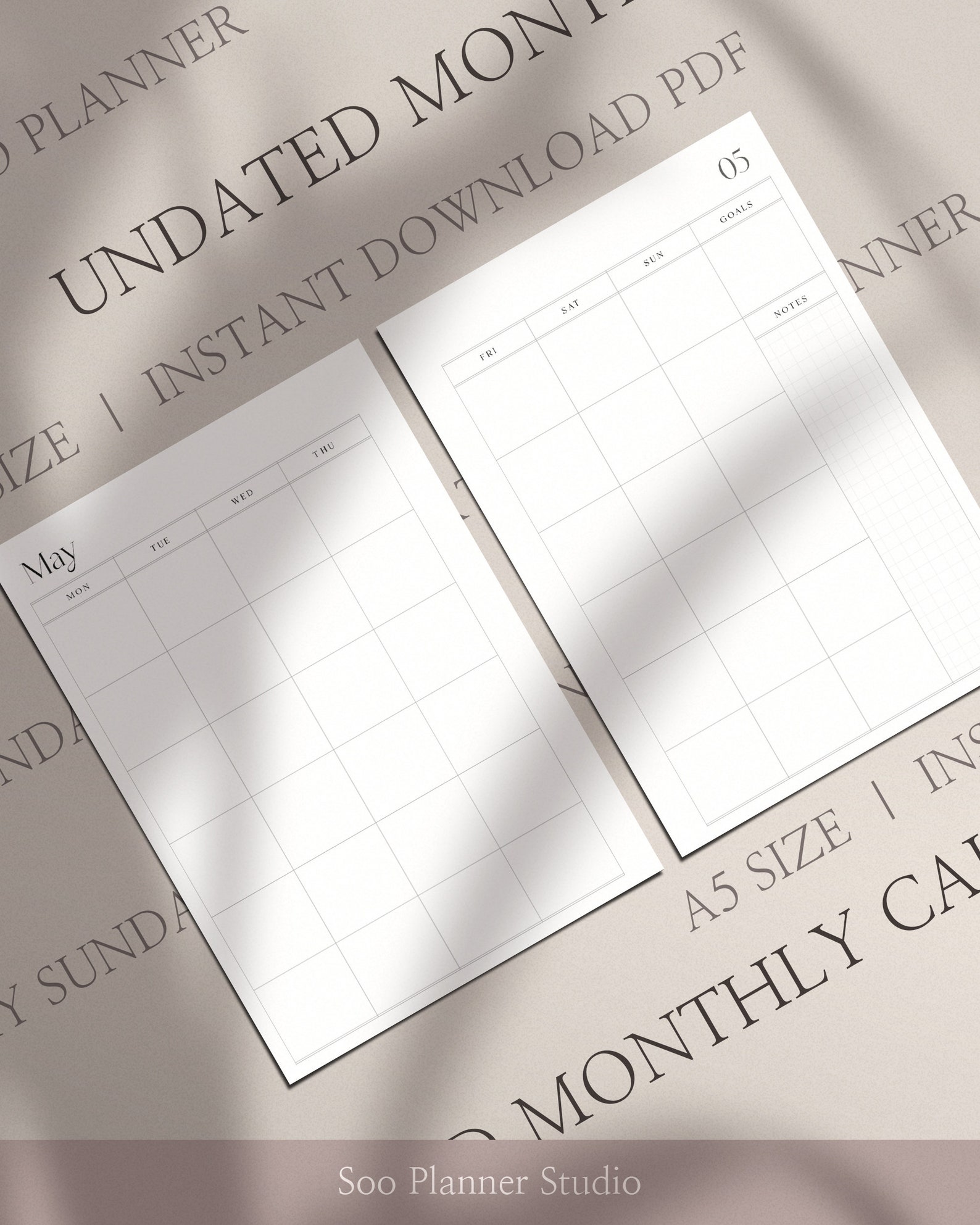 Printable Perpetual Calendar for Binder Undated Monthly Etsy