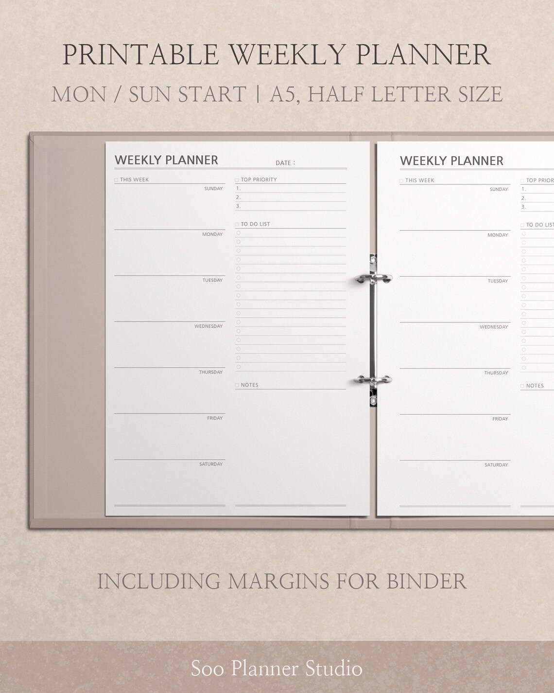 Printable Weekly Planner With to Do List Minimalist Weekly - Etsy