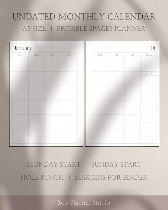 Printable Perpetual Calendar for Binder Undated Monthly Planner Template Instant Download Monthly Planner Refills A5 Planner Inserts - Etsy Printable Perpetual Calendar for Binder Undated Monthly Planner Template Instant Download Monthly Planner Refills A5 Planner Inserts - Etsy