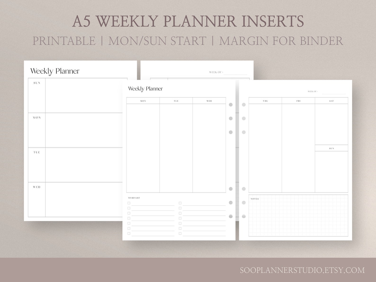 Printable A5 Planner Inserts Bundle Minimalist Daily Planner Pdf