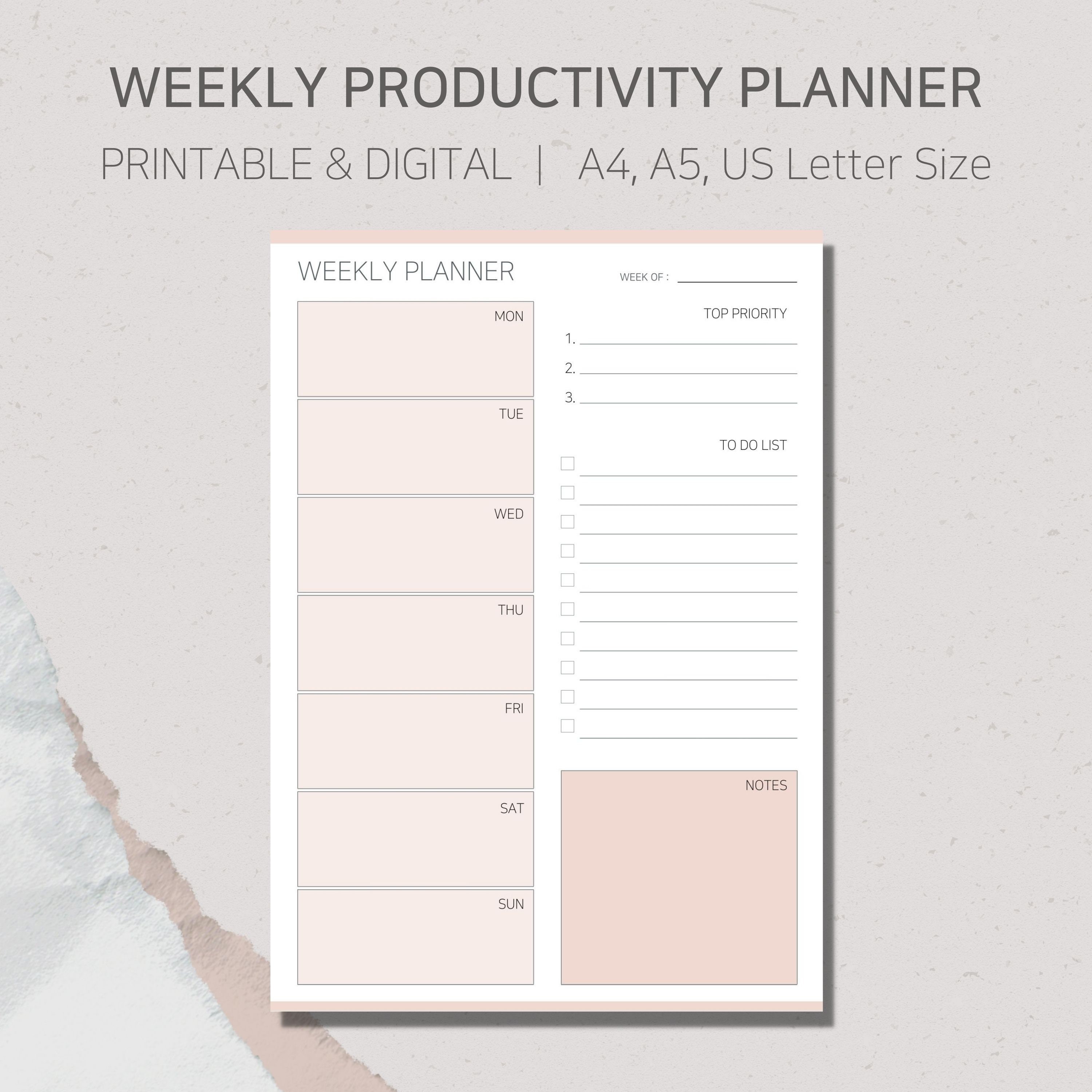 Weekly Planner Printable, Pink Minimalist Planner, to Do List Template ...