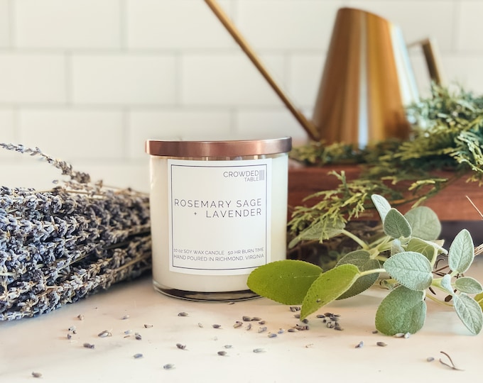 Rosemary Sage + Lavender 10 oz. Hand-Poured Soy Wax Candle