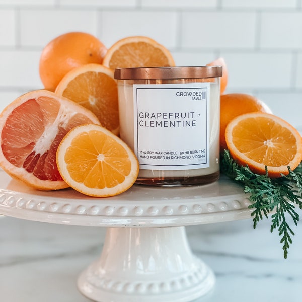 Grapefruit + Clementine 10 oz. Hand-Poured Soy Wax Candle