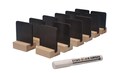 12 x A8 size - chalkboards - blackboards + 12 x natural wooden bases + a free liquid chalk pens (FX) Package weight 700g. (SB)