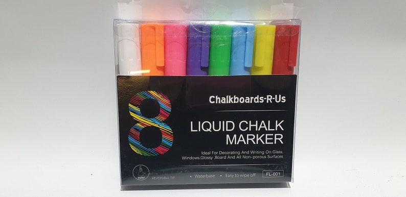 Liquid chalk marker pens colour pack of eight. Package weight 220g. 5mm Reversible Nib image 2