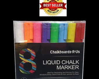 Liquid chalk marker pens colour pack of eight. Package weight 220g. 5mm Reversible Nib