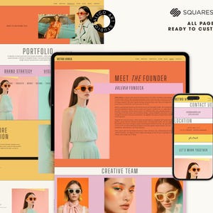 Squarespace Portfolio & Online Store Website Template for Creative Designers, Photographers, Artists | Retro Colorful Customizable Website