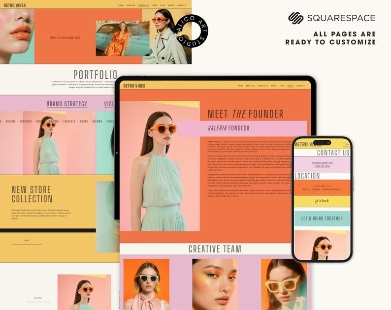 Squarespace Portfolio & Online Store Website Template for Creative Designers, Photographers, Artists | Retro Colorful Customizable Website