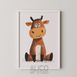 May include: A brown and white cartoon cow with big eyes and a smile sits on a white background. The image is framed in a white frame with the text "ALICO ART STUDIO" at the bottom.
