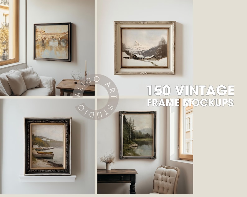 Vintage Frame Mockup Bundle, 150 Rustic Wall Frame Mockup, Classical Frames, Antique Poster Mockup, Old Frame Mockups, Psd, Photopea Mockups