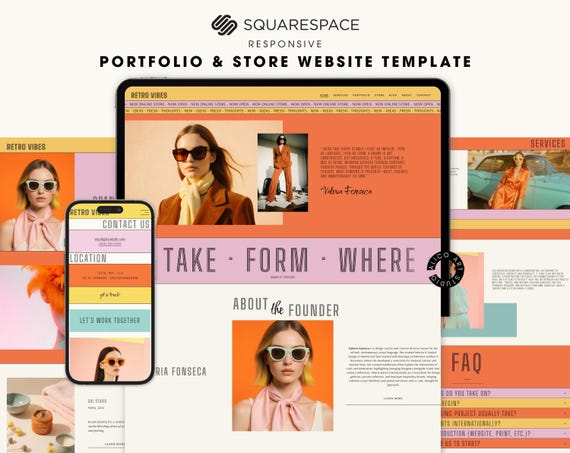 Squarespace Portfolio & Online Store Website Template for Creative Designers, Photographers, Artists | Retro Colorful Customizable Website
