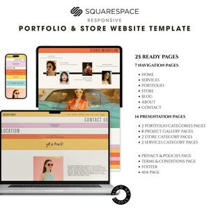 Squarespace Portfolio & Online Store Website Template for Creative Designers, Photographers, Artists | Retro Colorful Customizable Website
