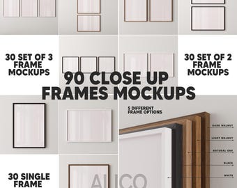 Realistische Nahaufnahme Rahmen Mockup Bundle, 90 Mockups, Single, 2er Set, 3er Rahmen Mockups, Photopea, Psd, Quadrat, Horizontal, Vertikal