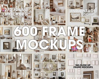 Mega Frame Mockup Bundle, 600 Realistic Wall Art Mockup Set, Modern, Minimalist, Vintage Interior Mockups, Close up Wood Frame Mockups, Psd