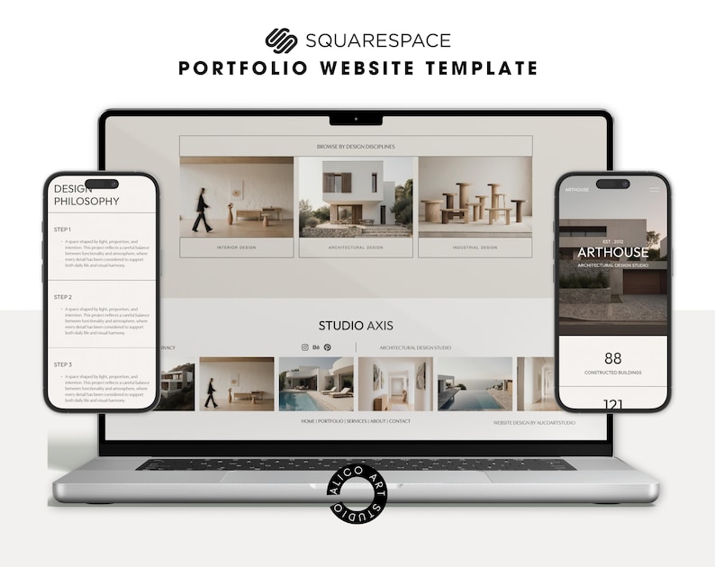 Squarespace 7.1 Architecture Portfolio Website Template | Minimal Interior Studio Website | Editorial Design for Architects & Designers