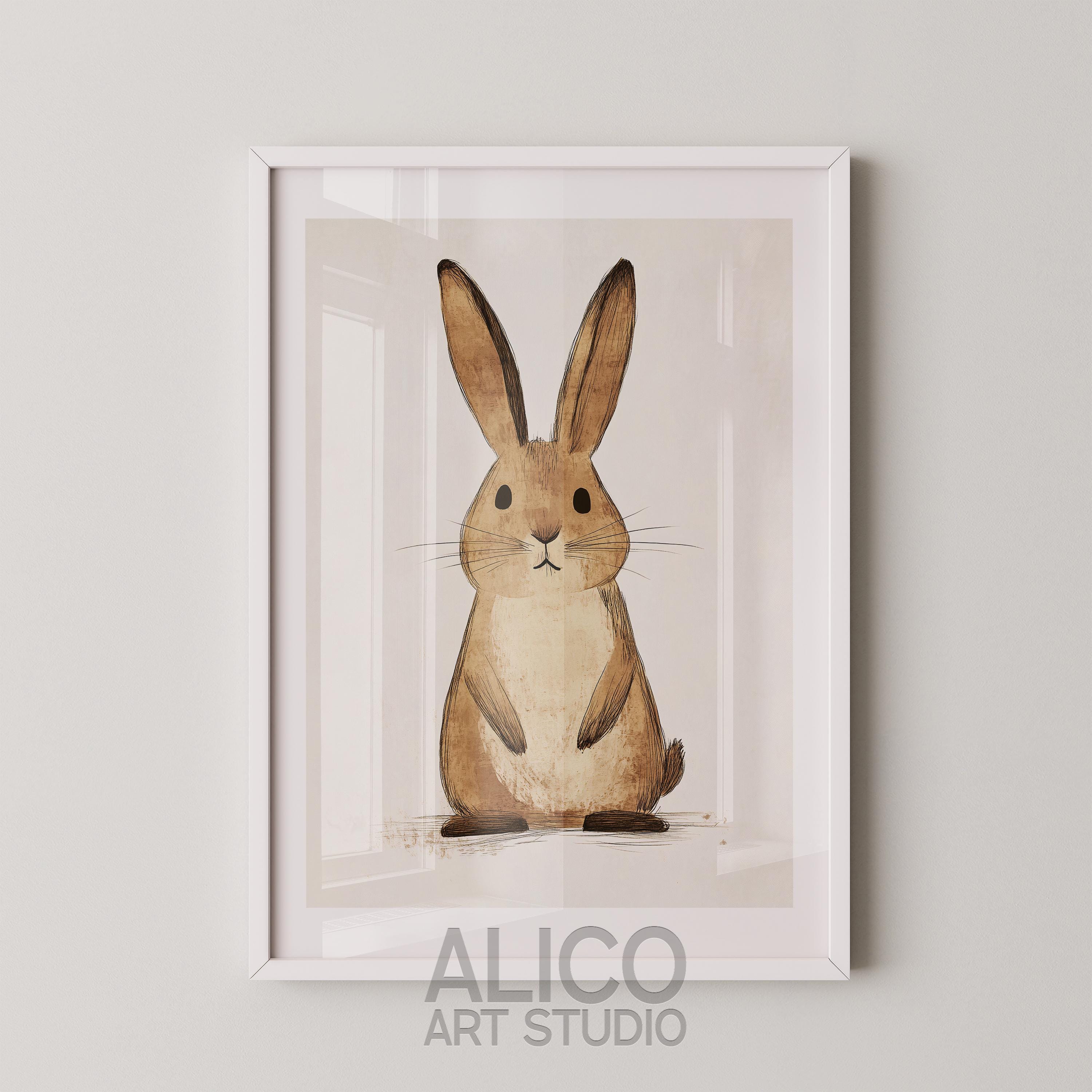 Cute Baby Bunny Art, Scandinavian Nursery Decor, Minimalist Rabbit ...
