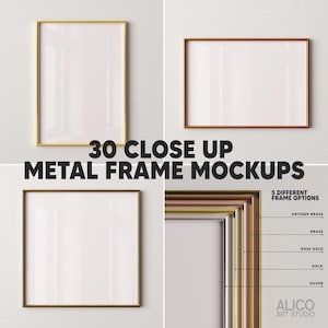 Maqueta de marco de metal: latón, oro y plata (30 PSD y JPEG)