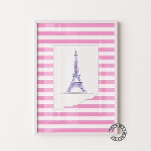 Retro Paris Eiffel Tower Poster, Cute Hand Drawn Sketch Poster, Teen Room Print, Girl’s Bedroom Wall Art, Whimsical Digital Wall Art