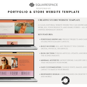 Squarespace Portfolio & Online Store Website Template for Creative Designers, Photographers, Artists | Retro Colorful Customizable Website