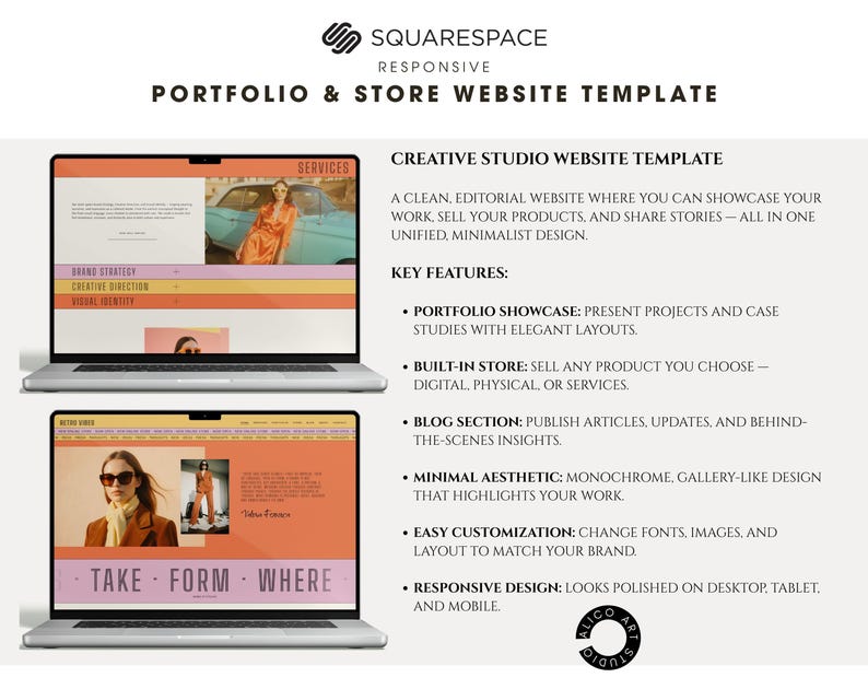 Squarespace Portfolio & Online Store Website Template for Creative Designers, Photographers, Artists | Retro Colorful Customizable Website