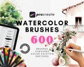 Procreate Watercolor Brush Set: Mega Bundle with Canvas Papers (Digital Painting)