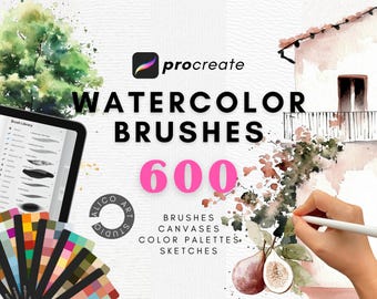 Procreate Watercolor Brush Set: Mega Bundle with Canvas Papers (Digital Painting)