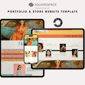 Squarespace Portfolio & Online Store Website Template for Creative Designers, Photographers, Artists | Retro Colorful Customizable Website