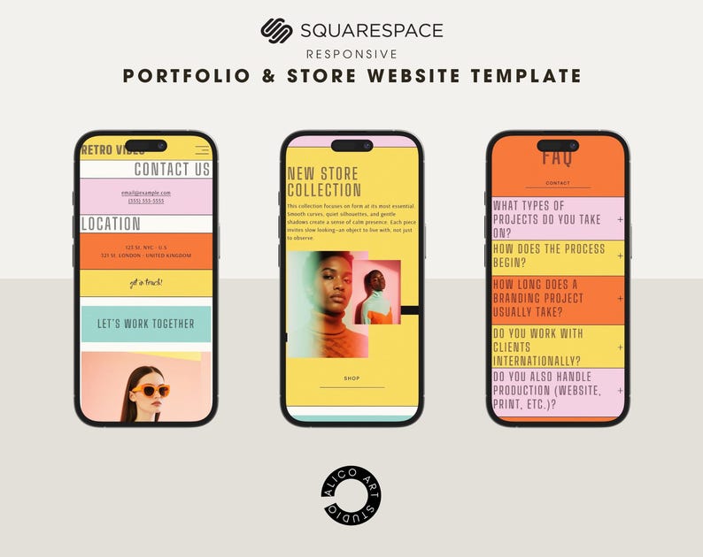 Squarespace Portfolio & Online Store Website Template for Creative Designers, Photographers, Artists | Retro Colorful Customizable Website