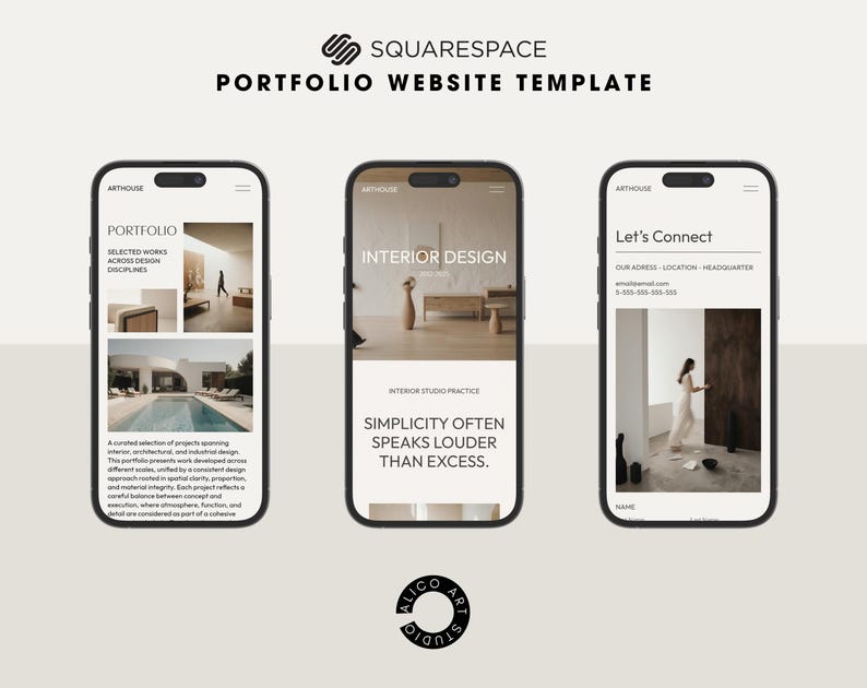 Squarespace 7.1 Architecture Portfolio Website Template | Minimal Interior Studio Website | Editorial Design for Architects & Designers