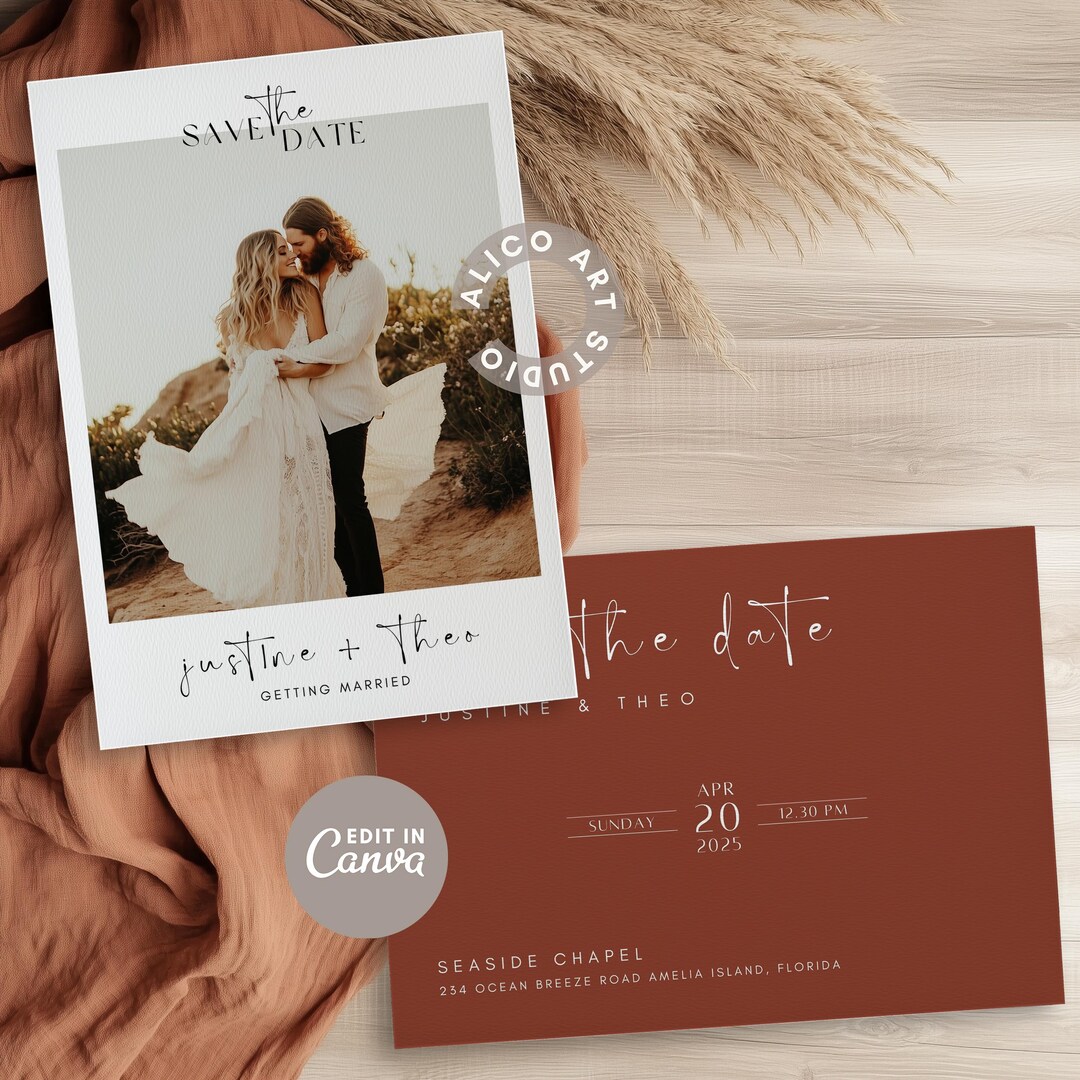 Boho Chic Save the Date Template, Editable Canva Photo Wedding Invite