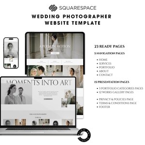 Squarespace Wedding Photographer Website Template, Modern Portfolio Theme, Elegant Creative Studio Website Design