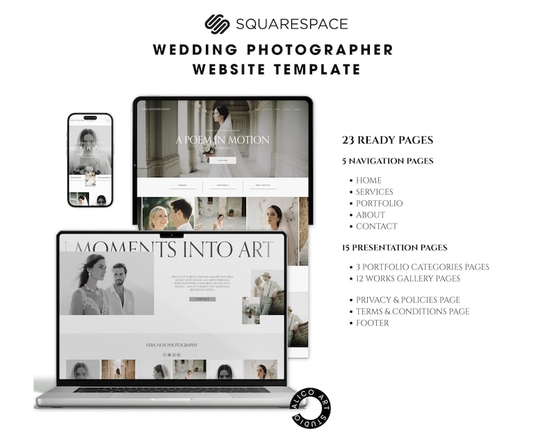 Squarespace Wedding Photographer Website Template, Modern Portfolio Theme, Elegant Creative Studio Website Design