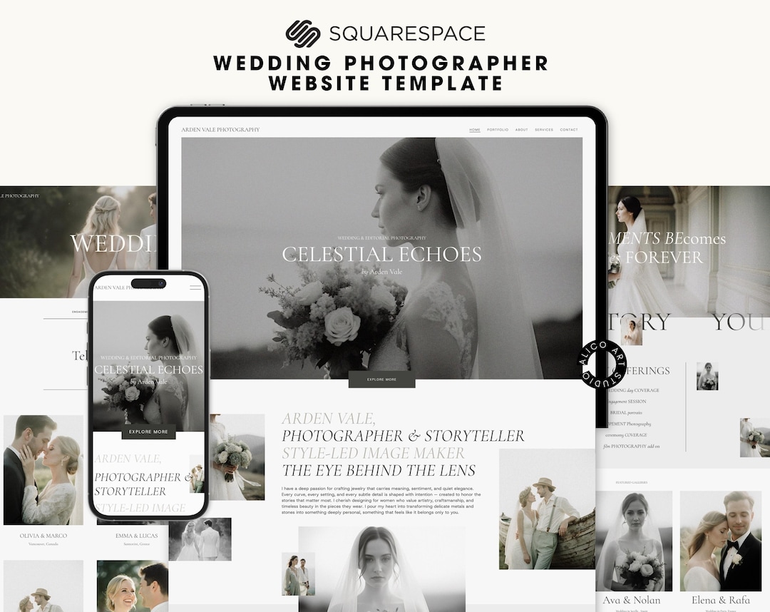 Squarespace Wedding Photographer Website Template, Editorial & Fineart