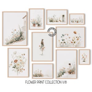 Serene Neutrales Flower Art 10er-Set - Beige botanische Drucke, minimalistische Blumenwanddekoration, gemütliches Cottagecore-Dekor, Posterkollektion V.18