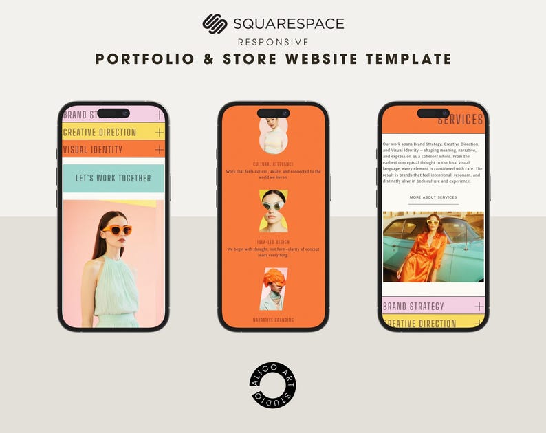 Squarespace Portfolio & Online Store Website Template for Creative Designers, Photographers, Artists | Retro Colorful Customizable Website