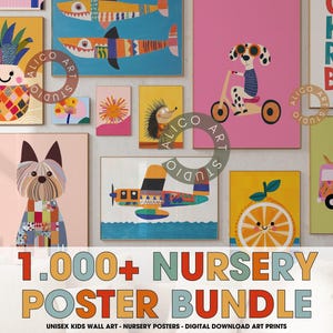 1000+ Kinderzimmer Poster Bundle, Kinder Wand Kunst Druck, Spielzimmer Dekor, Bunte Digitaldrucke, Unisex Babyzimmer Poster, Retro Kinder Drucke