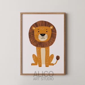 Löwe Wandkunst, Safari Kinderzimmer Tier Poster, Kinder Spielzimmer Dekor, Dschungel Löwe Illustration, Boho spielerische Printables, lustiges Löwe Poster, A3, A4