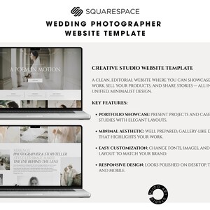 Squarespace Wedding Photographer Website Template, Modern Portfolio Theme, Elegant Creative Studio Website Design