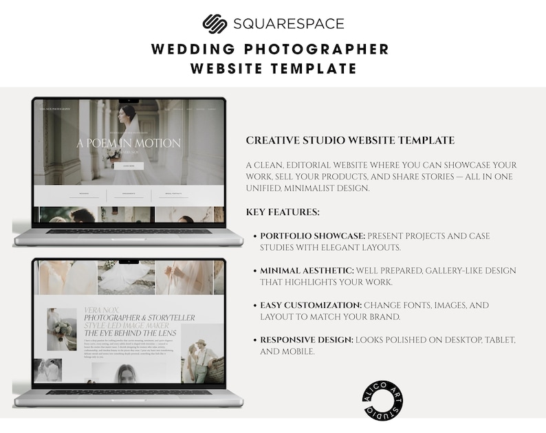 Squarespace Wedding Photographer Website Template, Modern Portfolio Theme, Elegant Creative Studio Website Design