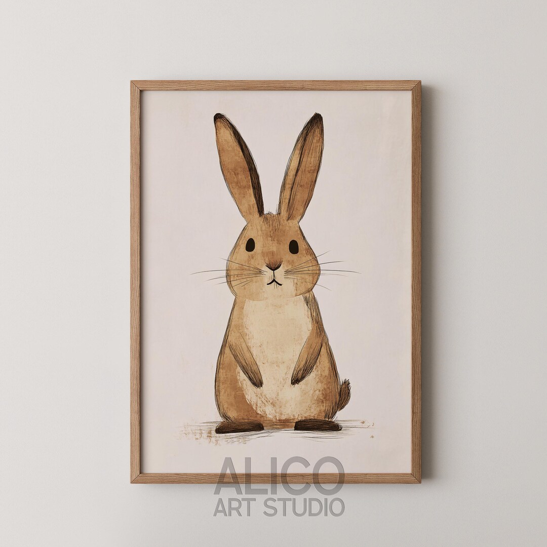 Cute Baby Bunny Art, Scandinavian Nursery Decor, Minimalist Rabbit ...
