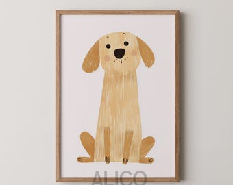 Welpe Kinderzimmer Poster: Goldener Hund Illustration, Kinderzimmer Dekor (Digitaler Download)