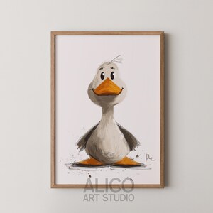 Impresión de patito juguetón, póster de pato para guardería, retrato de animal minimalista, impresión sencilla para guardería, ilustración de pato, obra de arte digital, A3, A2